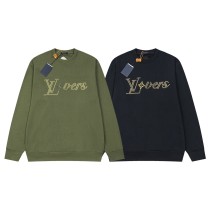 Louis Vuitton New Bead Embroidered Logo Round Neck Hoodie Unisex Casual Fleece Sweatshirt