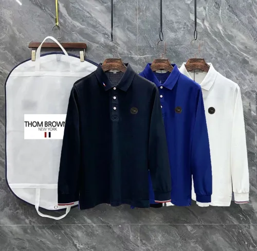 Thom Browne Classic 3D Logo Flip Collar Long Sleeve Polo Shirt