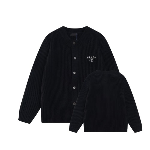 Prada Embroidered Logo Coarse Needle Wool Cardigan
