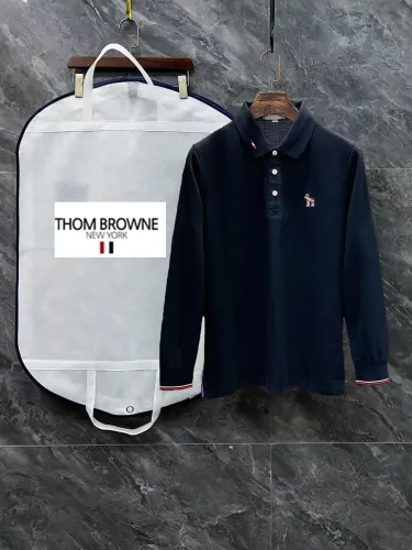 Thom Browne Classic 3D Logo Flip Collar Long Sleeve Polo Shirt