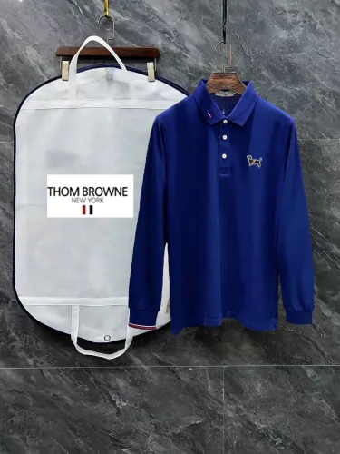 Thom Browne Classic 3D Logo Flip Collar Long Sleeve Polo Shirt