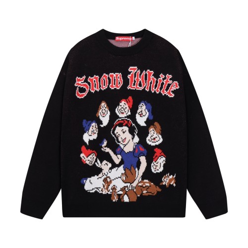 Supreme New Fashion Snow White And Seven Dwarfs Jacquard Round Neck Sweater