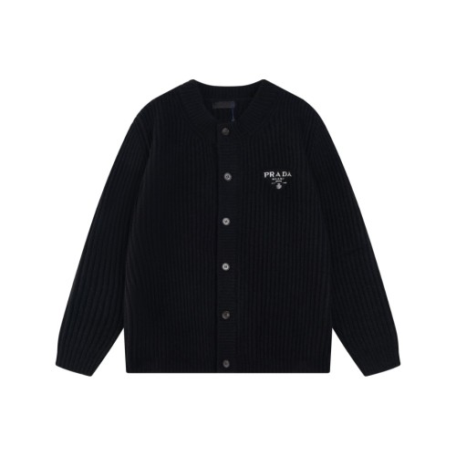 Prada Embroidered Logo Coarse Needle Wool Cardigan