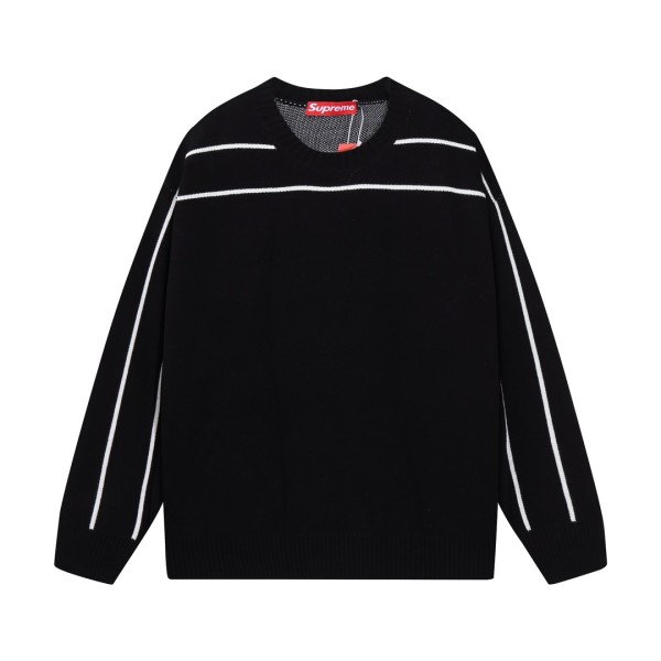 Supreme New Line Letter Splicing Round Neck Wool Sweater