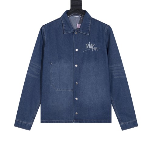 Dior New Embroidered Bee Logo Denim Men's and Women's Cowboy Jacket