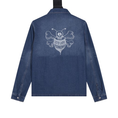 Dior New Embroidered Bee Logo Denim Men's and Women's Cowboy Jacket