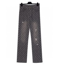 Louis Vuitton New Full Embroidered Logo Damaged Jeans Stitch