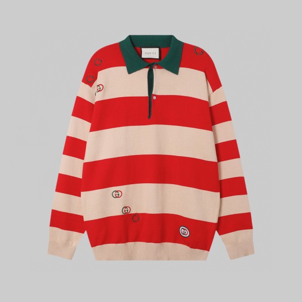 Gucci New Classic Color Double G Embroidered Polo Knitted Sweater