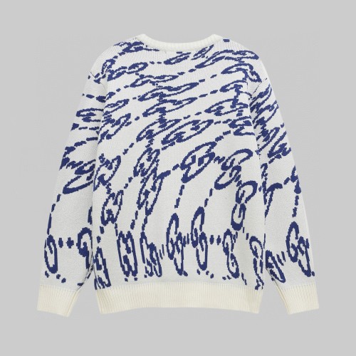 Gucci New Couple Jacquard Full Width Wave Shaped GG Letter Round Neck Jacquard Knitted Sweater