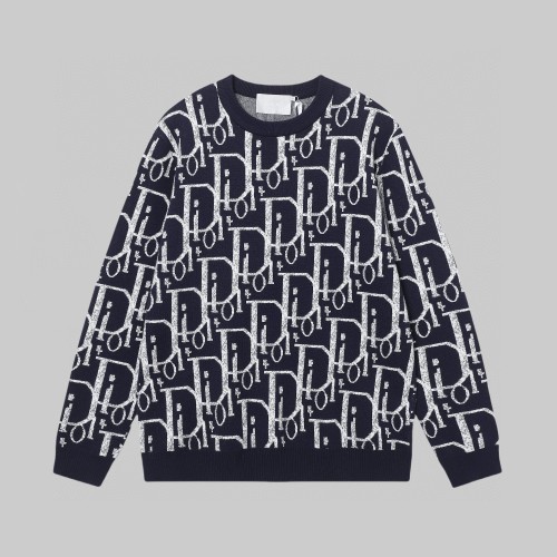 Dior New Couple Full Logo Jacquard Round Neck Jacquard Knitted Sweater