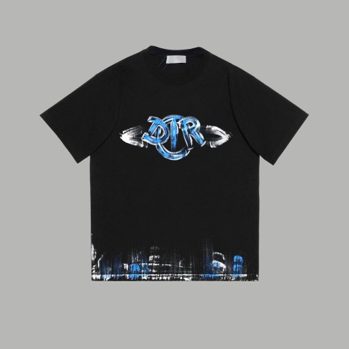 Dior New Fashion Inkjet Hand drawn Graffiti Logo Printed Short Sleeve Couple Loose T-shirt