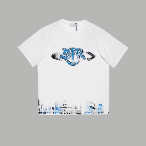 Dior New Fashion Inkjet Hand drawn Graffiti Logo Printed Short Sleeve Couple Loose T-shirt