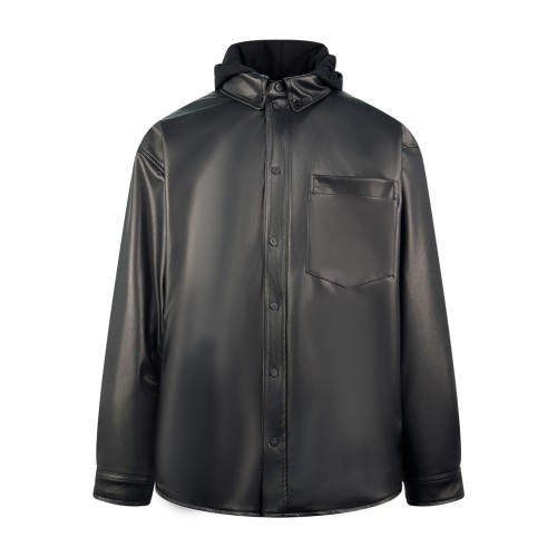 Balenciaga New Classic Zipper Hoodie Leather Jacket Parker