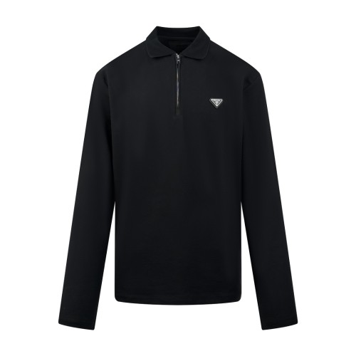 Prada New Triangle Zipper Long Sleeve Polo Shirt