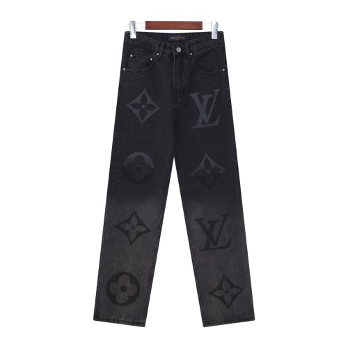 Louis Vuitton New Gradient Printed Large Logo Black Washed Straight leg Jeans