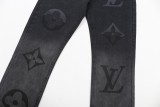 Louis Vuitton New Gradient Printed Large Logo Black Washed Straight leg Jeans