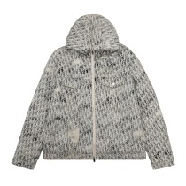 Dior Fashion FullLOGO Jacquard Washed Hooded Down Cotton Jacket
