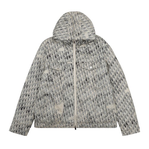 Dior Fashion FullLOGO Jacquard Washed Hooded Down Cotton Jacket