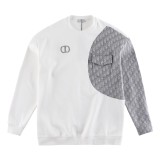 Dior Classic CD Letter Embroidered Logo Splicing Casual Round Neck Hoodie