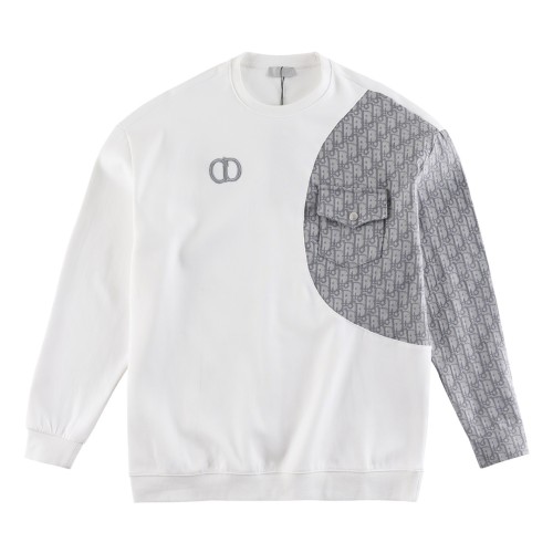 Dior Classic CD Letter Embroidered Logo Splicing Casual Round Neck Hoodie