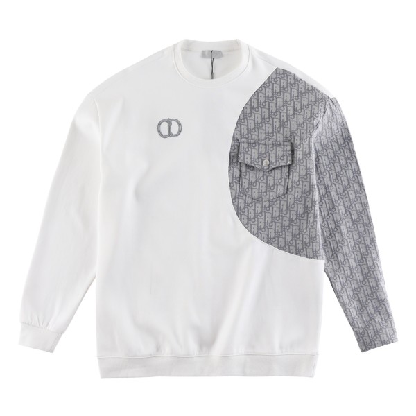 Dior Classic CD Letter Embroidered Logo Splicing Casual Round Neck Hoodie