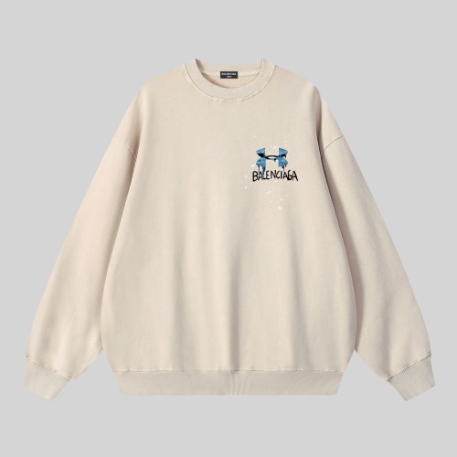 Balenciaga New Fashion Logo Printed Washed Round Neck Hoodie for Couples Versatile Casual Sweatshirt