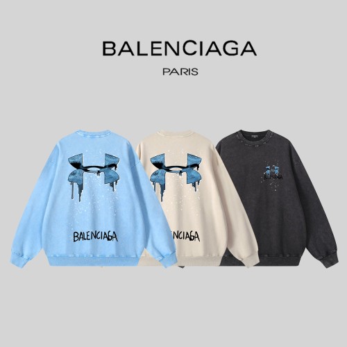 Balenciaga New Fashion Logo Printed Washed Round Neck Hoodie for Couples Versatile Casual Sweatshirt