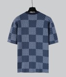 Louis Vuitton New Classic Crystal Embroidered Patch Chess Grid Knitted Short Sleeve