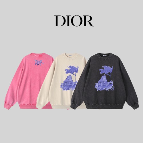 Dior New Fashion Printed Water Washed Casual Round Neck Hoodie