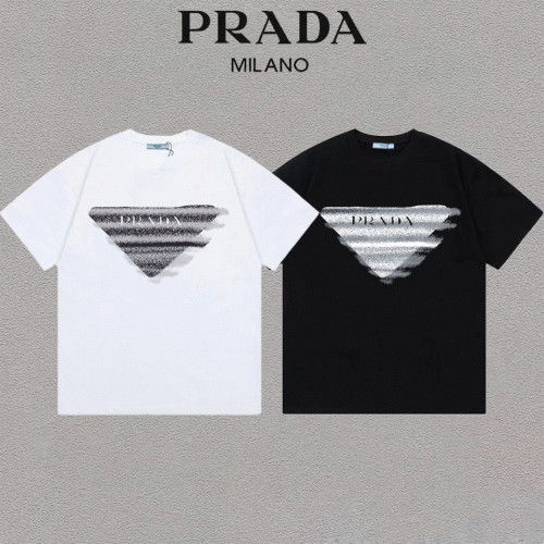 Prada New Triangle Logo Letter Printed Loose Round Neck Short Sleeve T-shirt