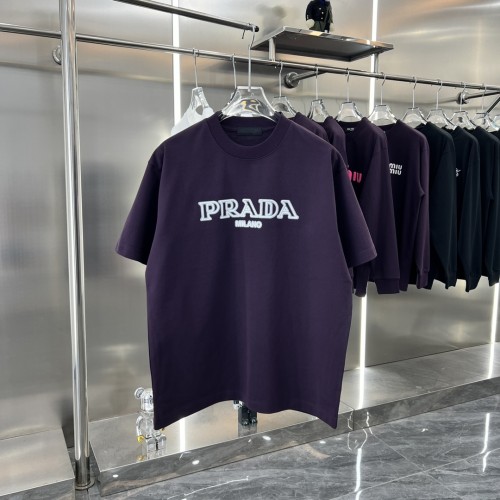 Prada Unisex Classic Triangle Logo Printed Casual Round Neck Short Sleeve T-shirt