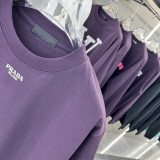 Prada Unisex Versatile Logo Printed Loose Round Neck Short Sleeve T-shirt