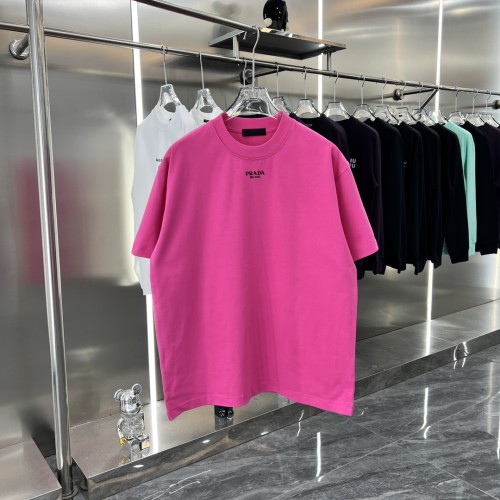Prada Unisex Versatile Logo Printed Loose Round Neck Short Sleeve T-shirt