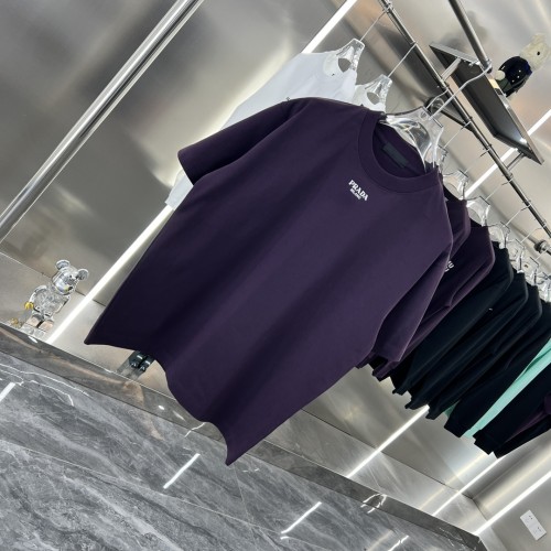 Prada Unisex Versatile Logo Printed Loose Round Neck Short Sleeve T-shirt