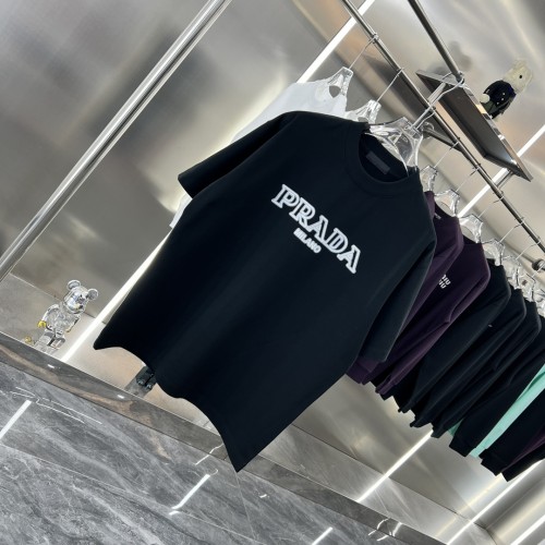 Prada Unisex Classic Triangle Logo Printed Casual Round Neck Short Sleeve T-shirt