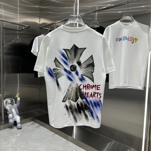 Chrome Hearts New Couple Inkjet Cross Casual Short Sleeve
