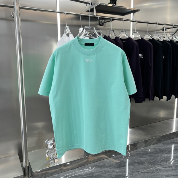 Prada Unisex Versatile Logo Printed Loose Round Neck Short Sleeve T-shirt