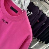 Prada Unisex Versatile Logo Printed Loose Round Neck Short Sleeve T-shirt