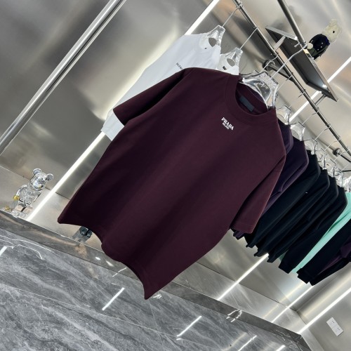 Prada Unisex Versatile Logo Printed Loose Round Neck Short Sleeve T-shirt