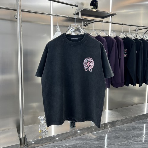 Chrome Hearts Unisex Classic Sanskrit Horseshoe Print Casual Laundry Short Sleeve