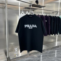 Prada Unisex Classic Triangle Logo Printed Casual Round Neck Short Sleeve T-shirt
