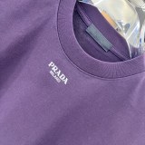 Prada Unisex Versatile Logo Printed Loose Round Neck Short Sleeve T-shirt