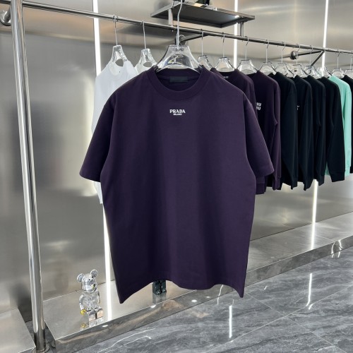 Prada Unisex Versatile Logo Printed Loose Round Neck Short Sleeve T-shirt