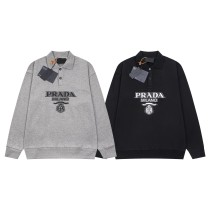 Prada New Fashion Letter Printed Polo Collar Hoodie