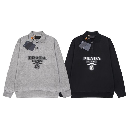 Prada New Fashion Letter Printed Polo Collar Hoodie