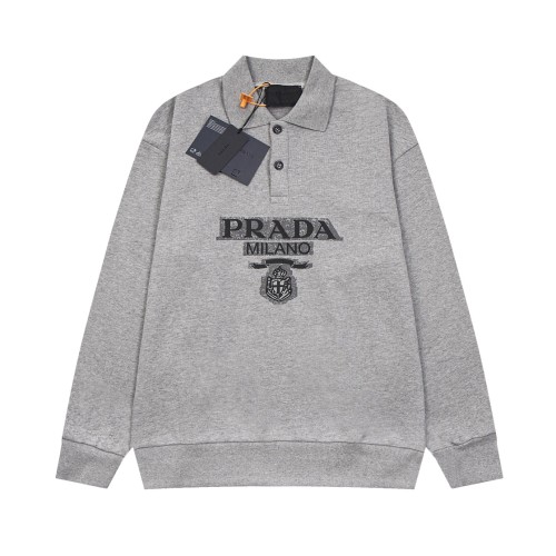 Prada New Fashion Letter Printed Polo Collar Hoodie