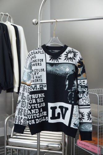 Louis Vuitton Fashion Cartoon Jacquard Knitted Round Neck Hoodie Sweater