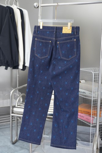 Louis Vuitton New Unisex Embroidered Logo Denim Pants