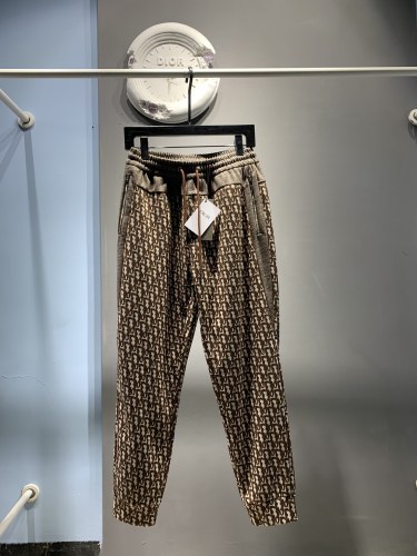 Dior New Fashion Couple Oblique Jacquard Splicing Jogging Pants