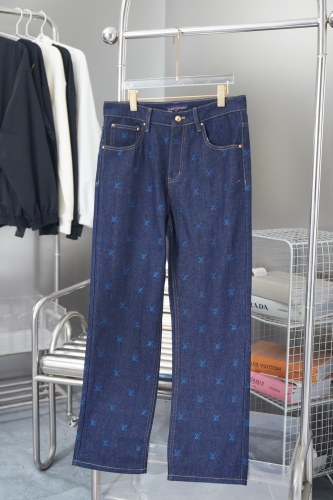 Louis Vuitton New Unisex Embroidered Logo Denim Pants